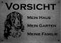 Preview: Edelstahl Warnschild Barsoi VORSICHT Mein Haus mein Garten meine Familie